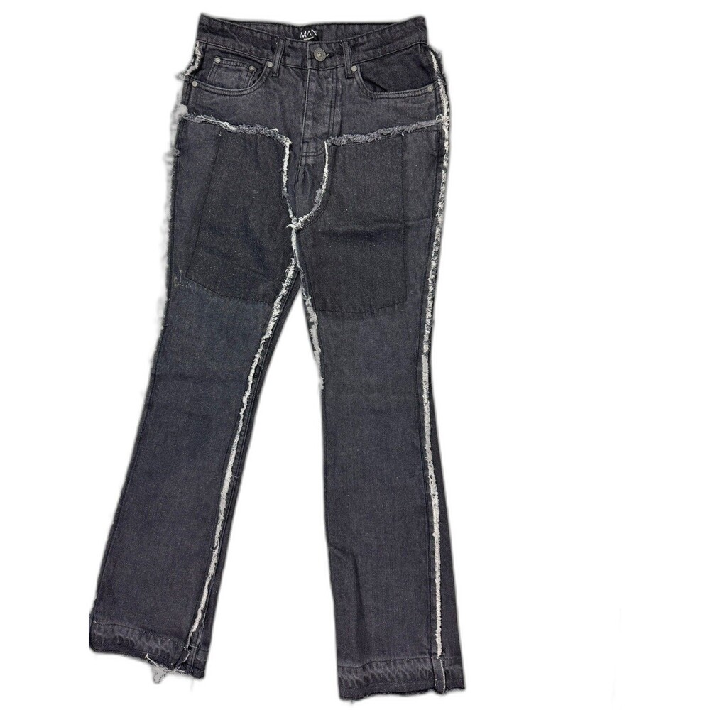 BooHoo Man Size 28 Womens Jeans Black Raw Hem Mid Rise Button Fly